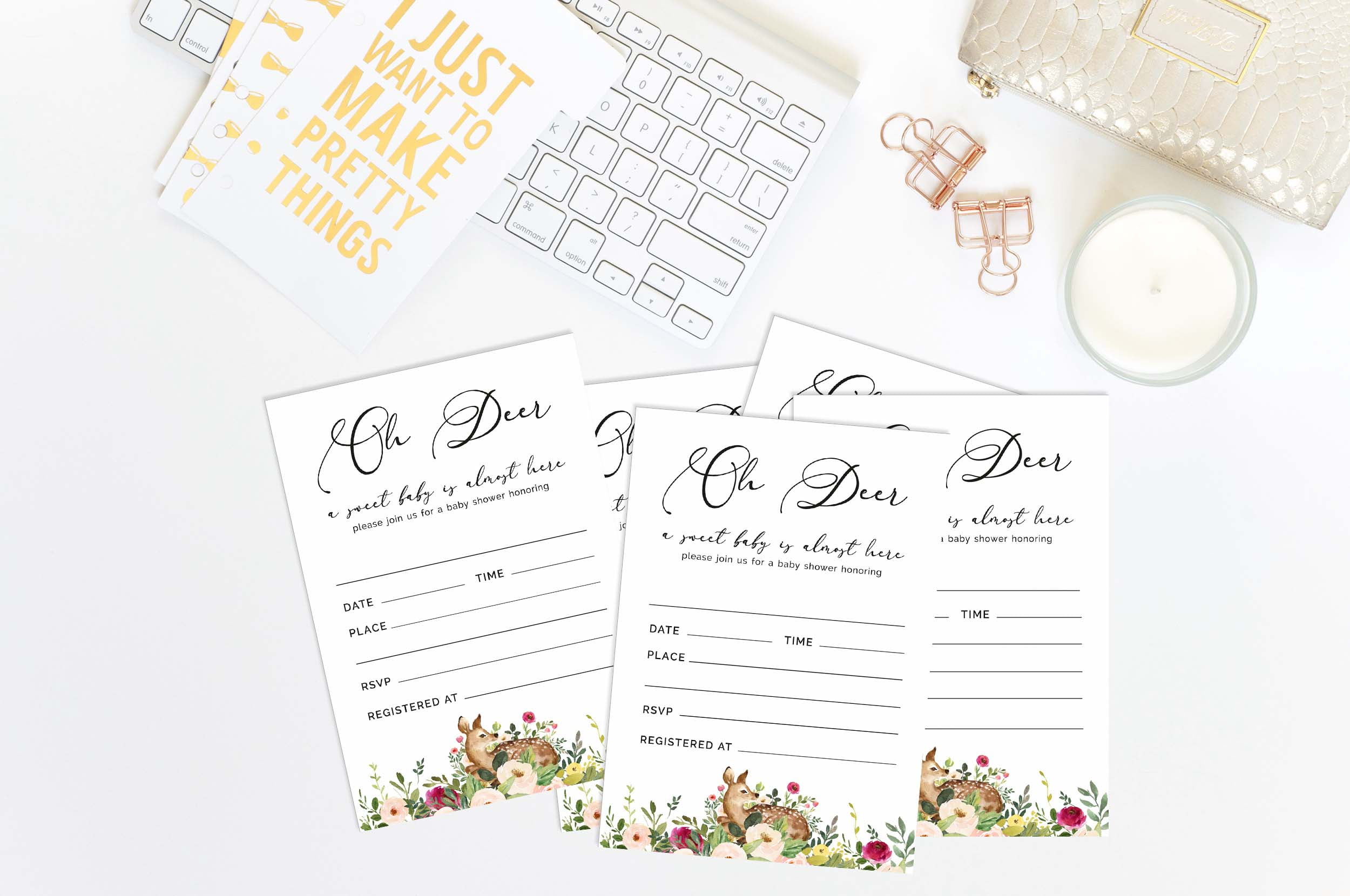 Inkdotpot 30Deer Jungle Animals Baby Shower Invitation Cards Oh Deer Fill In Blank Invites