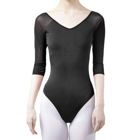 Wisremt Women Ballet Leotards Bodysuit Spandex Dance Wear 3/4 Mesh Sleeve Gymnastics Leotard Backless Ballet Practice Dance