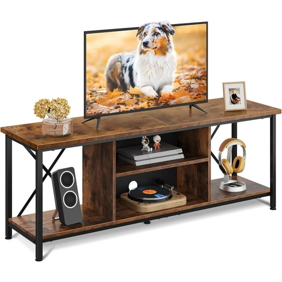 SOPEV TV Stand up to 65 Inch TV, 55" Entertainment Center, Industrial TV Console with Open Storage Shelf for Living Room and Bedroom,Rustic Brown