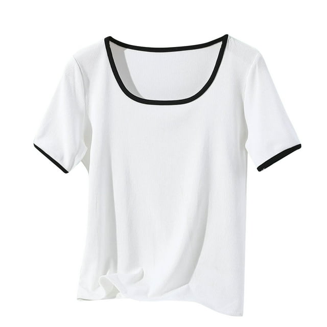 Blouses pour Femmes, Haut à Manches Courtes et Col Rond Uni Décontracté et Tendance pour Femmes