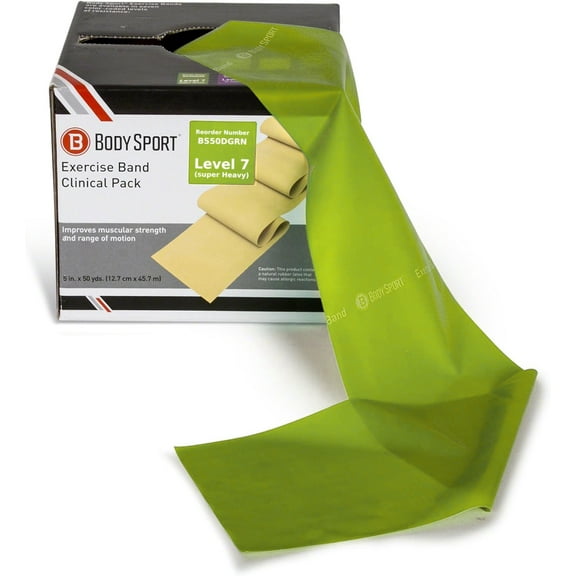 Body Sport Exercise Band, 6 in. x 50 yd., Super Heavy Resistance - Professional Exercise Strap for Home Fitness & Gym Workouts (Light Resistance Green)