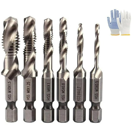 3 in 1 Spiral Tap Hex Shank Drill Bit Set,M3/M4/M5/M6/M8/M10 Drill Bits High Speed Steel,Professional Drill Accessories for Woodworking,Power Tool Accessories, Heavy Duty