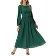 thumbnail image 4 of INSPIRE CHIC Vestidos de Mujer Cuello Redondo Mangas Largas de Linterna Vestido Maxi Formal de Chifón S Verde Oscuro, 4 of 6