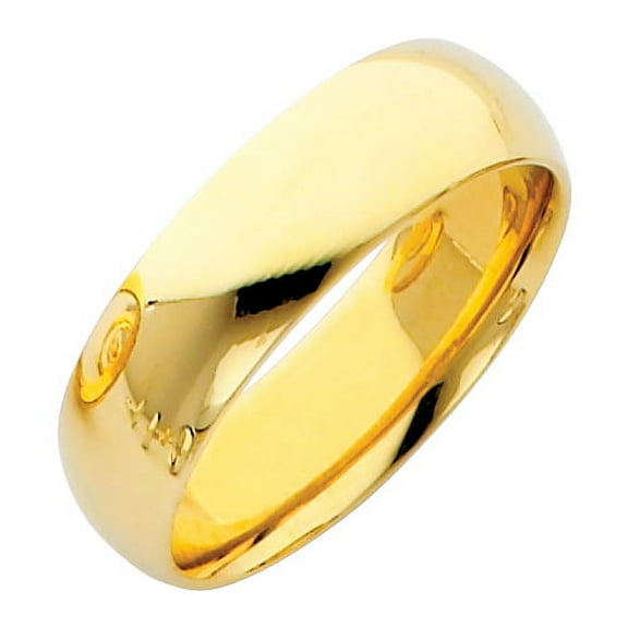Solid Plain Wedding Band 14k Yellow Gold Ring Comfort Fit Polished Finish, 6 mm, Size 5