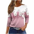 thumbnail image 2 of JTZGDY 3/4 Sleeve Tops for Women Dressy Casual Boho Floral Printed Summer Crewneck Basic Graphic T-Shirts Trendy Oversized Comfy Female Tunic Blouses Pink#01 XXXXL, 2 of 5
