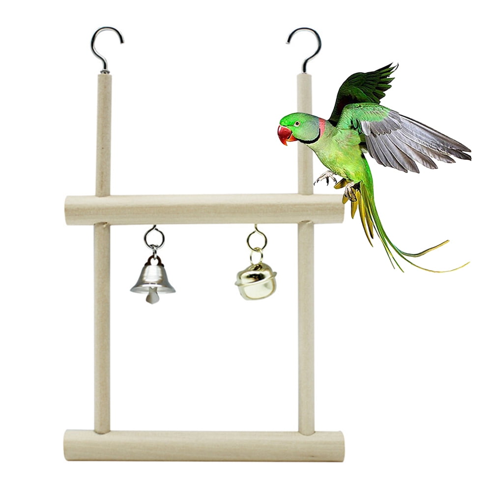 Walbest Pet Bird Swing, Parrot Cage Toys, Parrot Wood Bell Stand Holder, Natural Wooden Hanging Toys for Parakeet Cockatoo Cockatiel Conure Lovebirds Canaries Little Macaw African Parrot