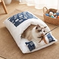 thumbnail image 4 of Japanese Style Pet Sleeping Bag Semi Enclosed Winter Warm Cat Dog Bed Removable Washable for Small to Medium Pets, Polyester, Blue XL, 1 Count, 4 of 6