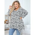 thumbnail image 2 of SHOWMALL Women's Plus Size Floral Print Long Sleeve Top, Grey Sakura 3X Swing Tunic with Sharkbite Hem, Casual Shirts for Work/Office/Travel, 2 of 9