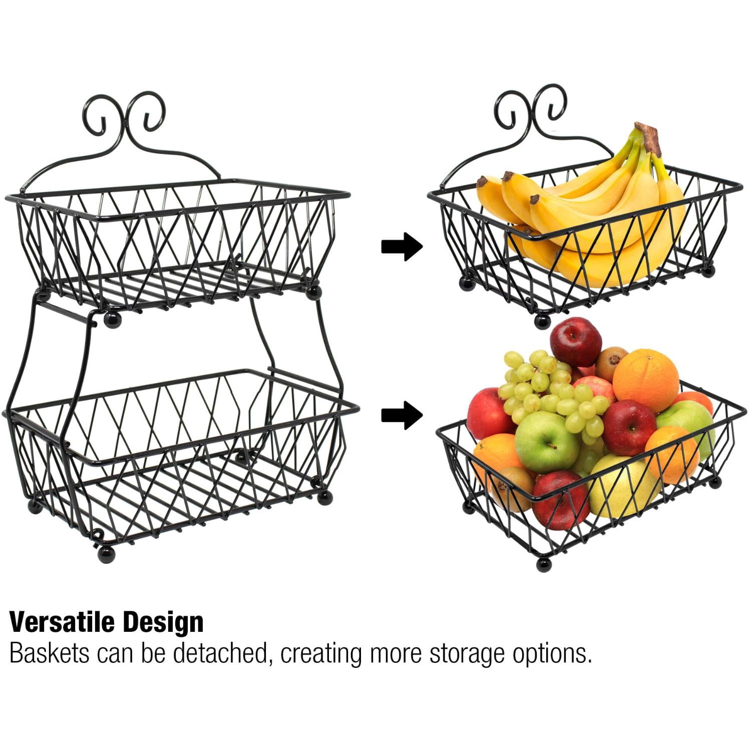 Sorbus 2 Tier Black Fruit Breadbasket Stand, Antique Metal Counter Rack for Kitchen & Bathroom