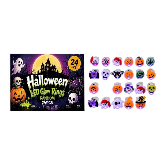 Halloween LED Glow Rings 24 Piece Random Assortment Light Up Novelty Finger Rings for Party Favors Trick or Treat