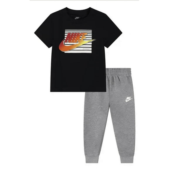 Nike Boy's Futura Block Short Sleeve Shirt & Joggers Set Size 4 Gray/Black