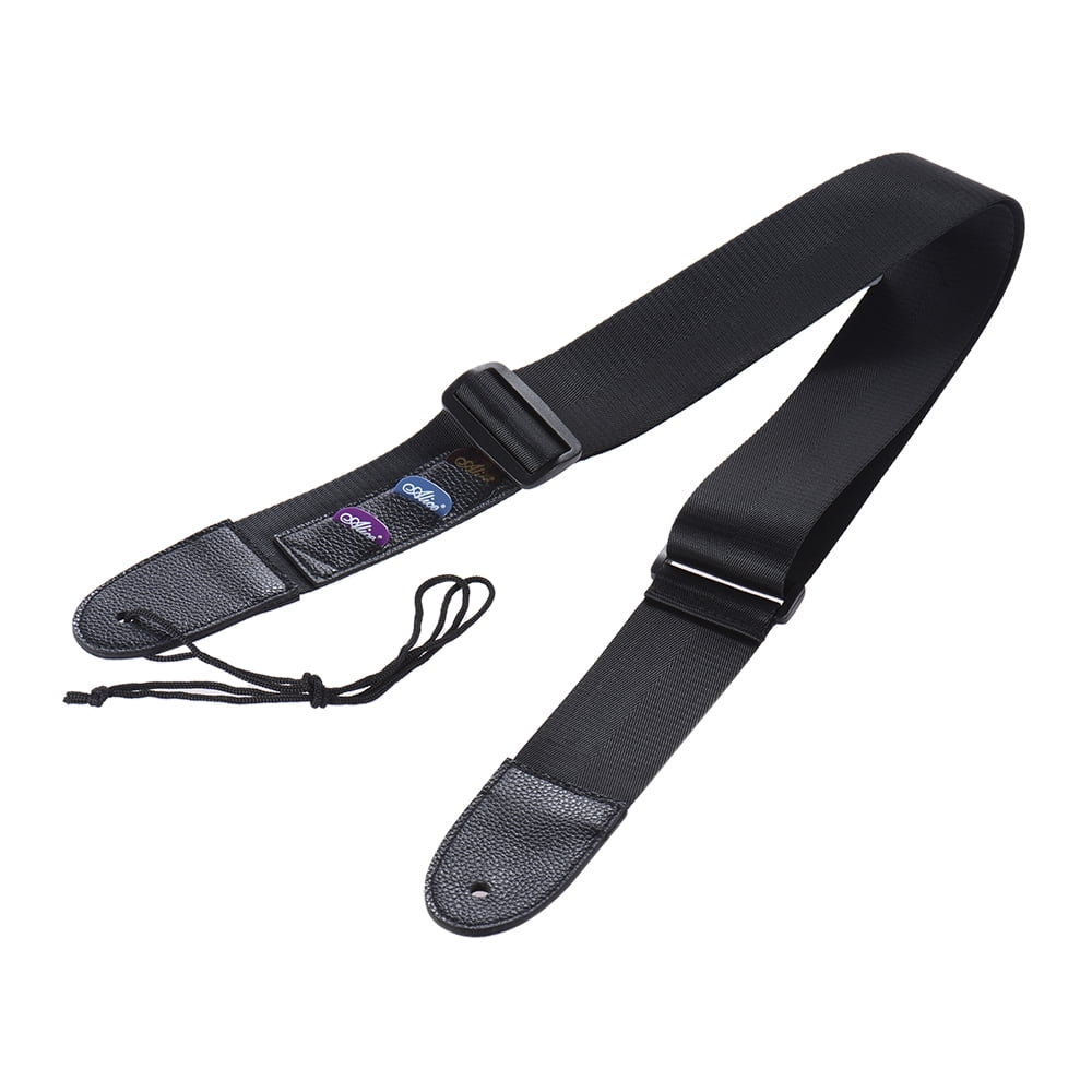 Black 【Majoxin】 Adjustable Guitar Shoulder Strap Nylon Belt Synthetic Leather Ends with Small Pockets and Guitar Picks for Guitar Bass