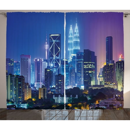 Landscape Curtains 2 Panels Set, Modern Scenery Image with Kuala Lumpur India Cityscape Skyscrapers Artwork Print, Window Drapes for Living Room Bedroom, 108W X 84L Inches, Multicolor, by (Best Color For Living Room India)