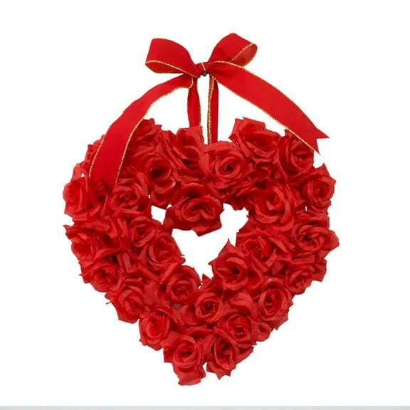 Meitianfacai 15.7 Inches Valentine’s Day Wreath,Artificial Heart-Shaped Wreath Rose Petal Wreaths for Front Door,Valentine’s Day Anniversary Wedding Party Dinner Decorations (Red)