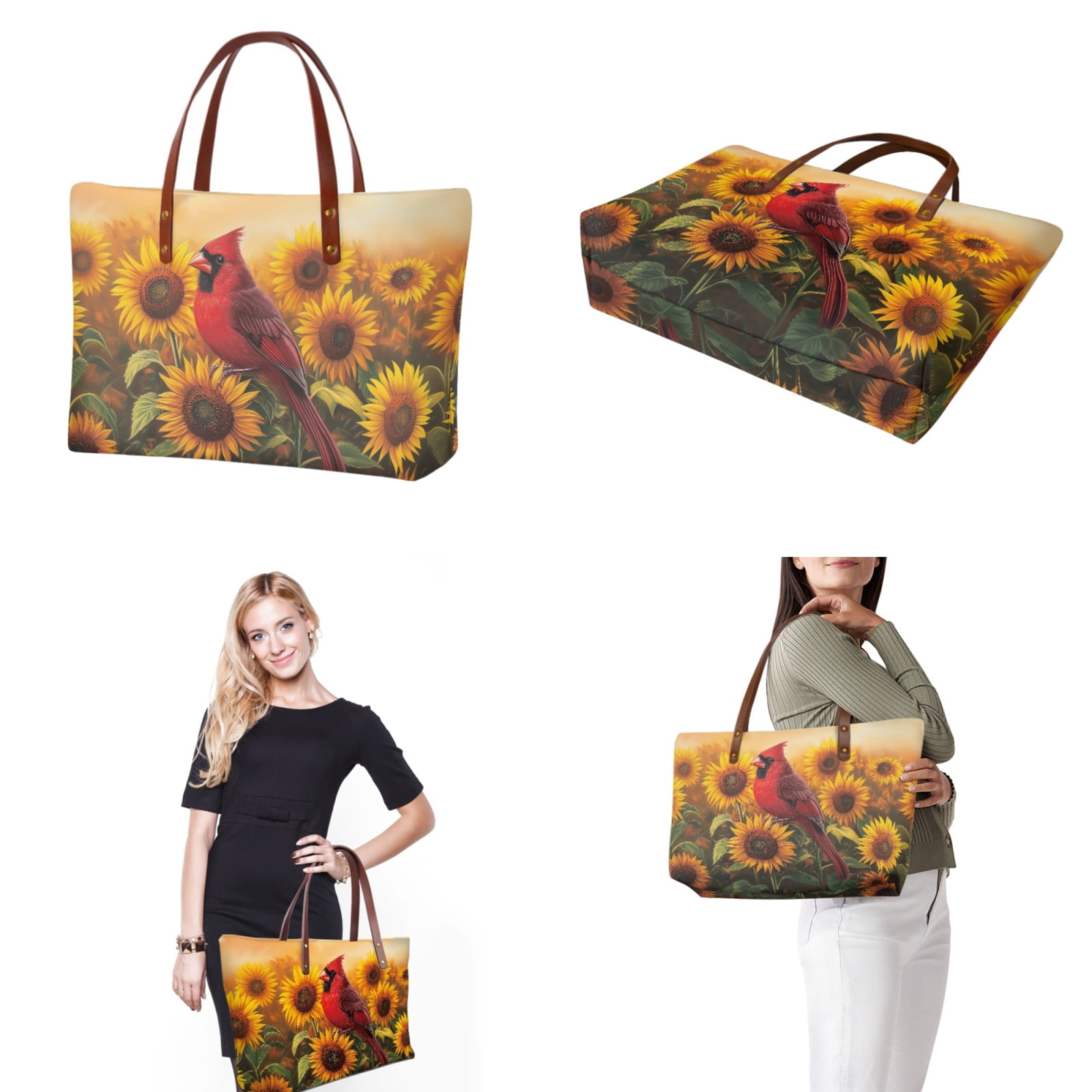 ZUXONGSY Cardinal Sunflower Print Purse and Wallet Set of 2 for Women Portable Satchel Handbags Large Capacity Shoulder Bag Work Bag Money Organizers for Outings Shopping
