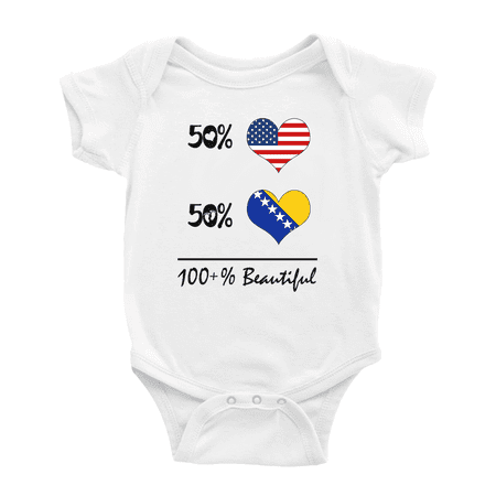 

50% Bosnian + 50% American = 100+% Beautiful Funny Baby Clothing Bodysuits Infant For Boy Girl