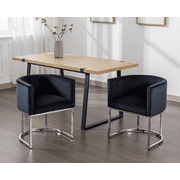 Guyou Modern Velvet Dining Chair, Mid-century Upholstered Barrel Kitchen Chairs Fabric Side Chair with Metal Legs and Curved Back for Living Room Dining Room Bedroom, Black