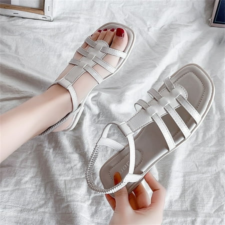 

NEGJ Ladies Beach Shoes Fashion Solid Color Elastic Band Thong Flat Sandals