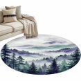 thumbnail image 2 of Mountain Forest Round Area Rugs 3 ft, Watercolor Purple Green Misty Mountain Trees Washable Small Area Rug with Non-Slip Sturdy Edge Binding Round Front Door Mat Floor Carpet for Entryway, 2 of 9