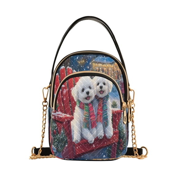 YAZAOO Cross Body Fashion Shoulder Waist Purse Bags Two Dogs in Winter Scene Pocket Handbags
