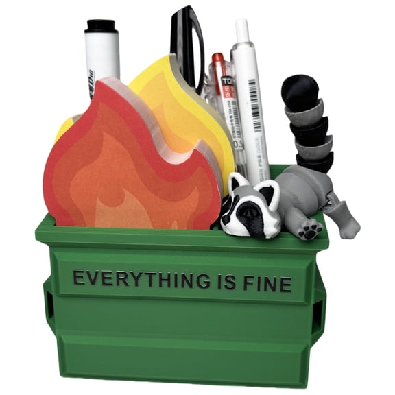 Funny Dumpster Fire Pen Holder with 300 Sticky Notes – Cute Desk Organizer for Office, White Elephant Gag Gift for Coworkers, Men, Women – Unique Office Supplies & Decor