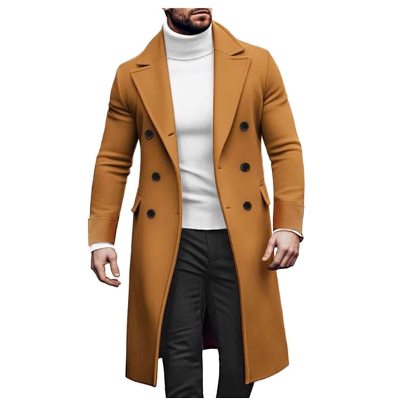 QHFBli Mens Classic Trench Coat Men's Winter Wool Overcoat Long Anorak Jacket Fashionable Warm Soft Yellow XXL