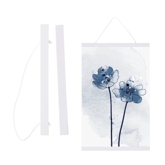 Uxcell Magnetic Poster Hanger Frame, 8" Wood Artwork Print Poster Hanger Frame Wooden Magnet Canvas for Prints Scroll Wall Art Photos Pictures Maps, White