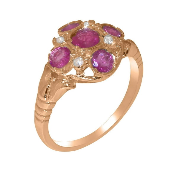 LBG British Made 9k Rose Gold Natural Ruby & Diamond Womens Promise Ring - 33 size options - Size 4.5