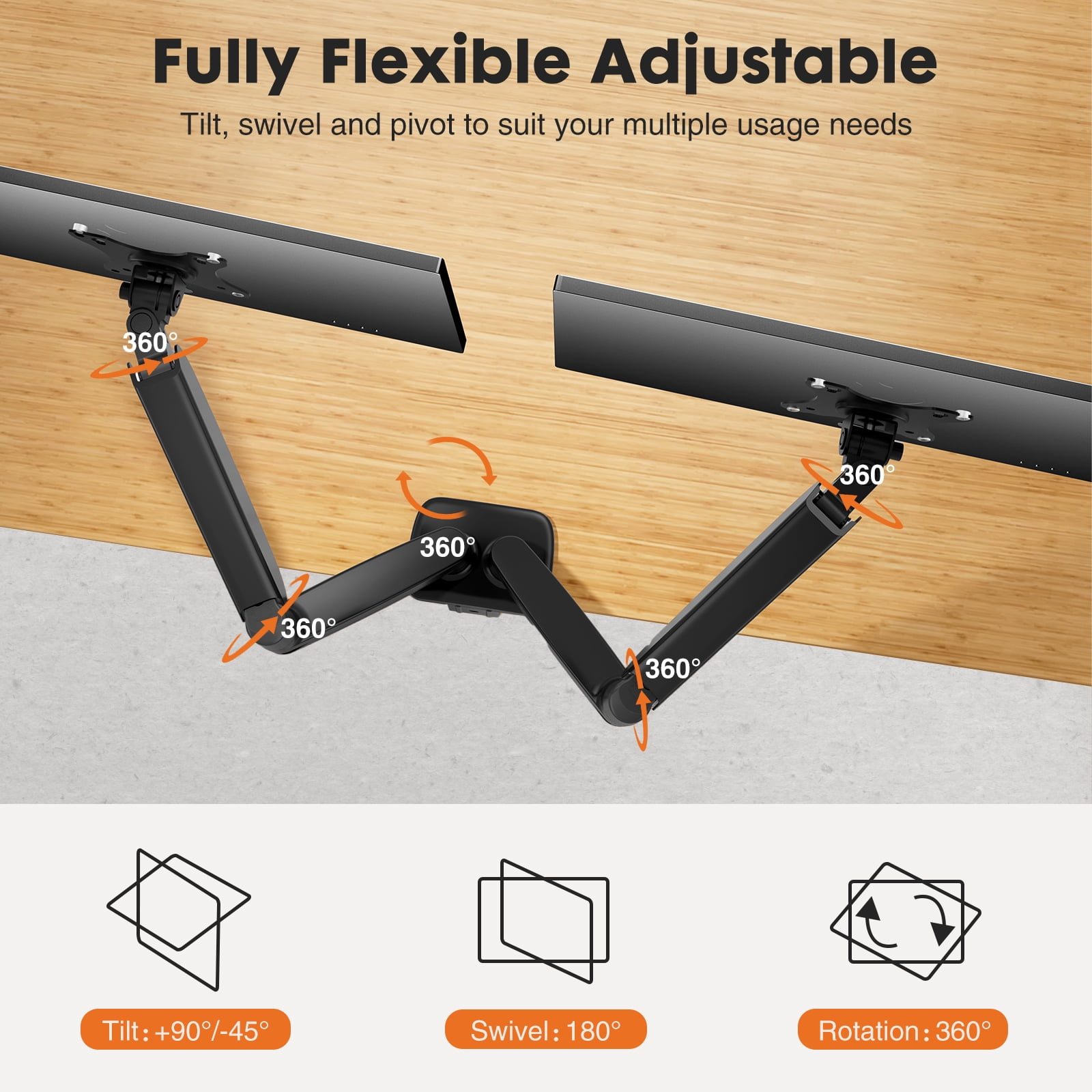 EDX  Dual Monitor Stand, Adjustable Spring Desk Mount for 13-32 inch Computer Screens and Holds up to 17.6lbs