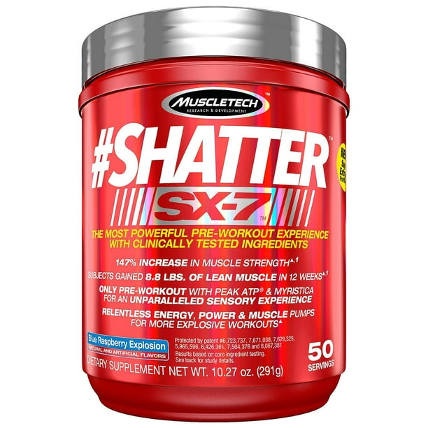 MuscleTech Shatter SX7 Pre Workout Powder, Blue Raspberry