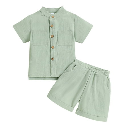 

Baby Boys Outfit Set Short Sleeve Cute Casual Gentleman Tops Hawaii Beach Holiday Solid Shirts T Shirt And Shorts Outfits 2 Piece Sizes 12-18 Months