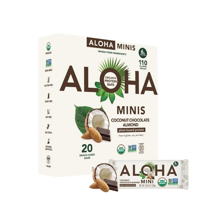 ALOHA, Plant Based Protein Mini Bars, Coconut Chocolate Almond (Pack of 20)