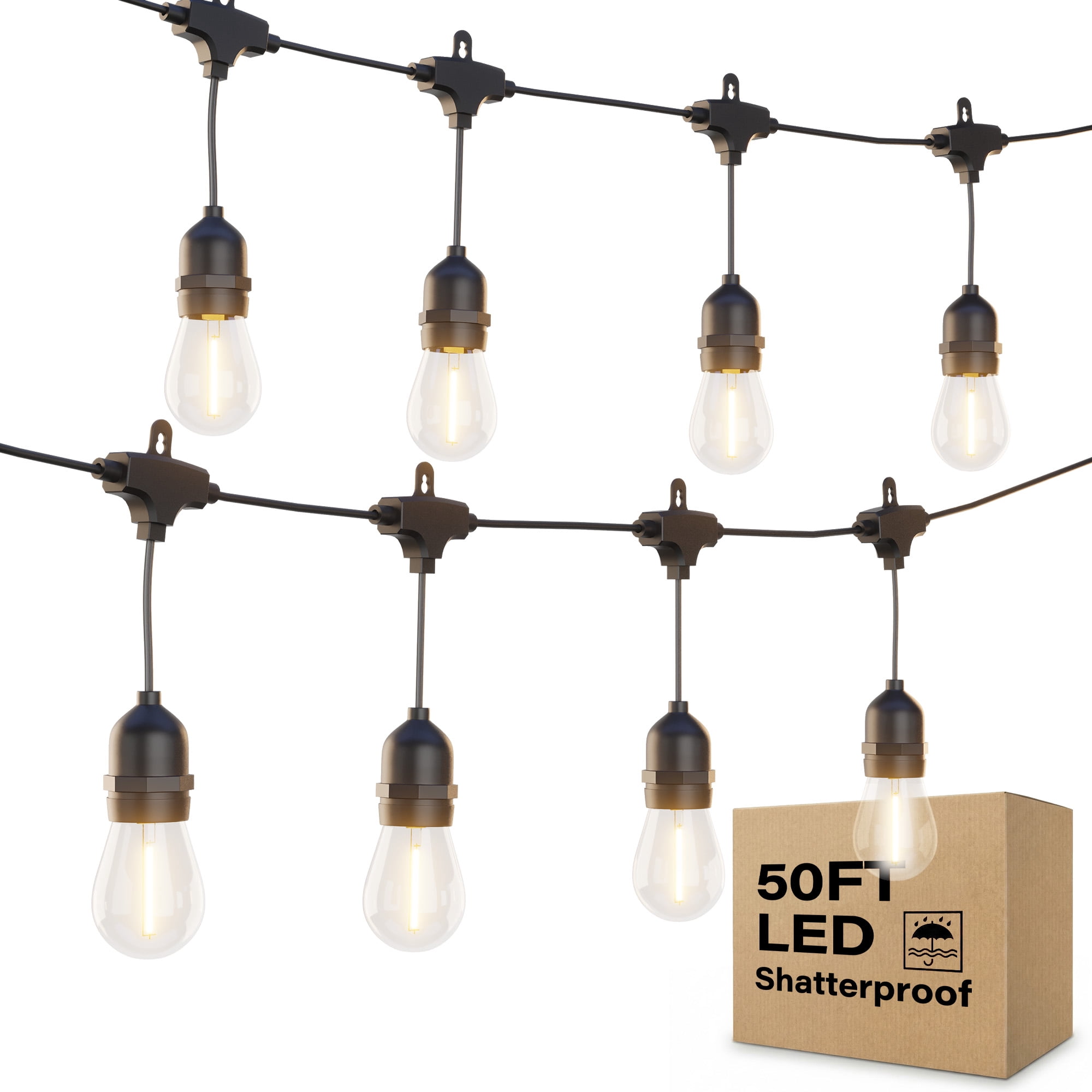 LAUSAINT HOME 50FT Outdoor String Lights, LED Patio Lights with Shatterproof Bulbs, Waterproof & Dimmable Hanging Lights for Backyard, Gazebo, Balcony, Garden