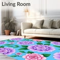 thumbnail image 2 of ODIKA 2'x3' Machine Washable Non-Slip Area Rug, Watercolor Hydrangea Blossom with Cascading Rose Petals High Traffic Rug with Pad, Blue, 509660, 2 of 8