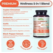 Why Not Natural 5-in-1 Organic Ceylon Cinnamon, Garlic, Berberine Capsules, 120 Count