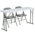 thumbnail image 1 of 5-Foot Plastic Folding Training Table Set with 2 Gray Metal Folding Chairs, 1 of 2