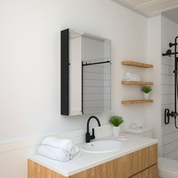 23 in. x 30 in. Frameless Recessed or Surface-Mount Beveled Single Mirror Bathroom Medicine Cabinet