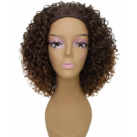 LUXLUXE Vale Curly Layered 13.5 in Long Half Wig No Lace Wig, Heat Resistant Fibers, Dark Auburn Brown Blend