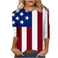 thumbnail image 2 of Conairie 4th of July Shirt Women Loose Crew Neck 3/4 Sleeve Patriotic T Shirts With American Falg Print Basic Work Tee Vacation Clothes Red S, 2 of 7