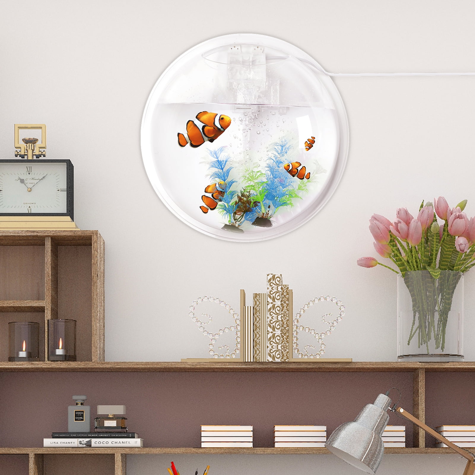 1-Gallon Betta Fish Bowl Hanging Aquariums Clear Acrylic Bubble