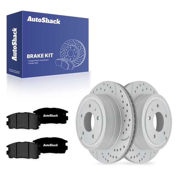 AutoShack Rear Vented Drilled & Slotted Coated Brake Rotors Silver Matte Finish   Premium Ceramic Pads 6-PC Brake Kit Replacement for 2007-2009 Chevrolet Equinox TurboGuard 11.93" (303 mm)
