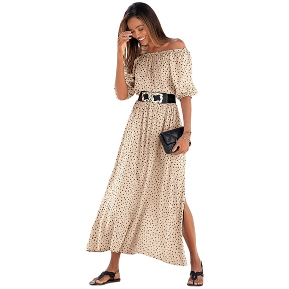 LASCANA Women's Off Shoulder Maxi Dress Screen Print