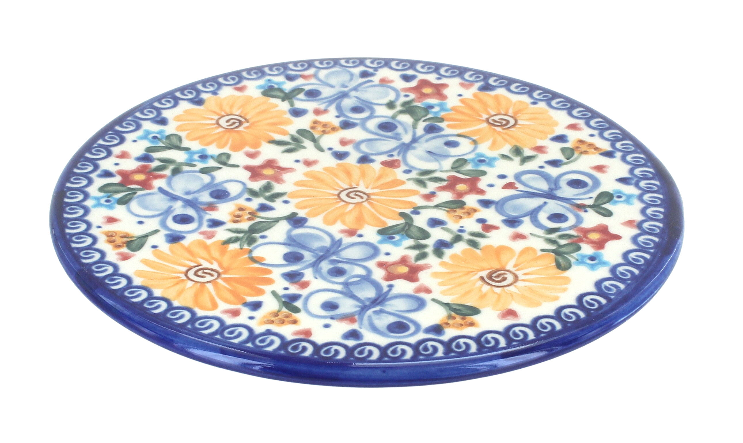 Blue Rose Polish Pottery Butterfly Trivet