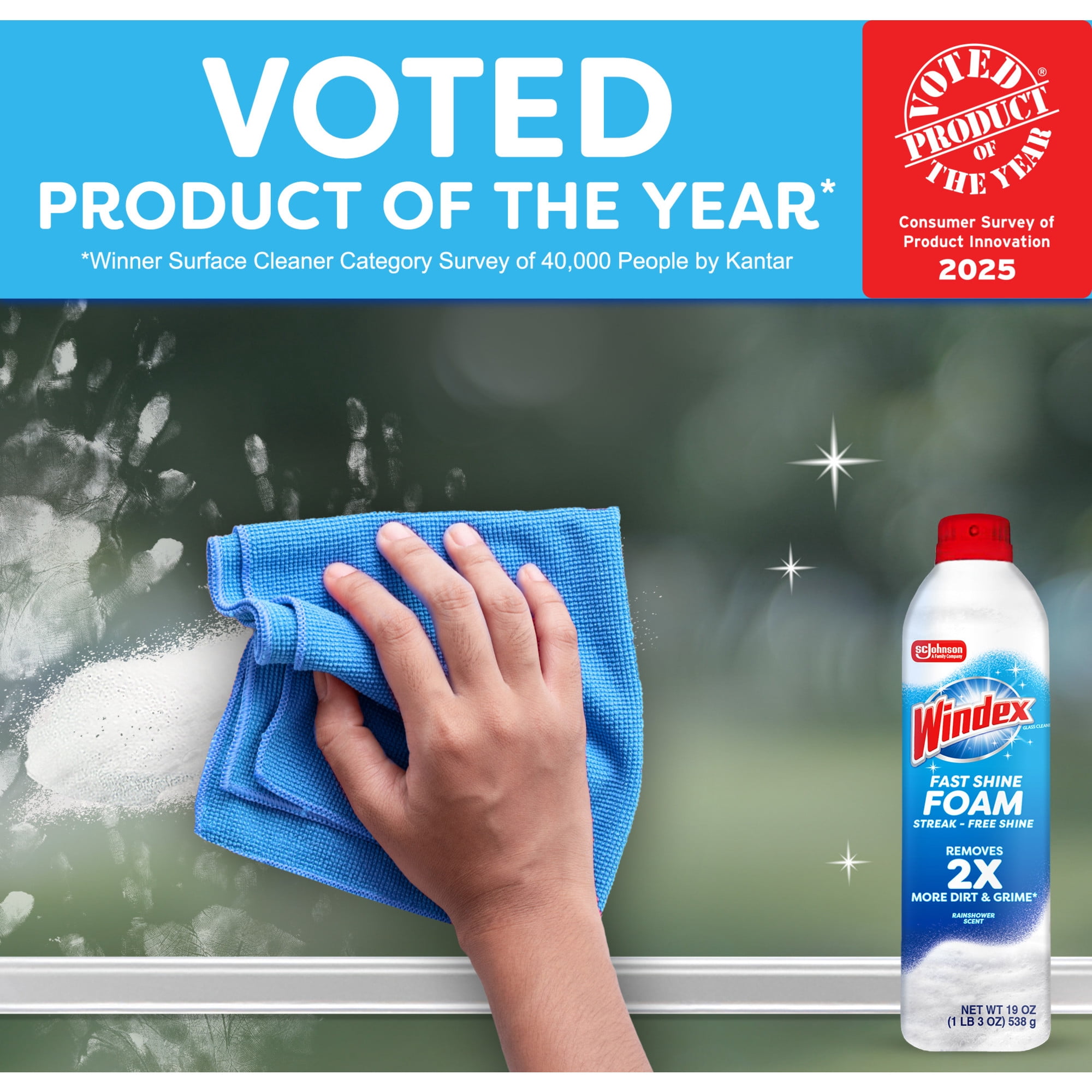 (6 pack) Windex Fast Shine Foam Glass, Window, and Mirror All Purpose Cleaner, No-Drip Aerosol Cleaning Spray, 19 oz