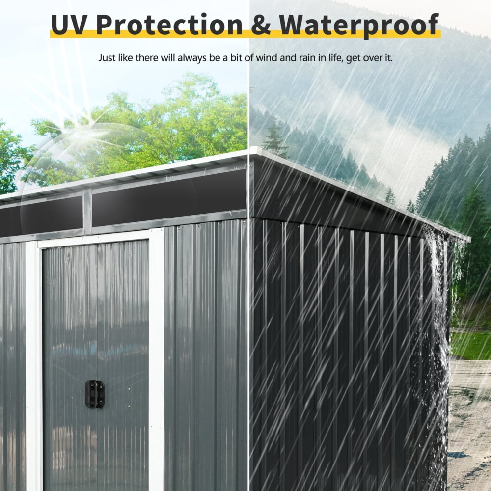 All-Weather 6x5FT Storage Shed - Steel Construction with Locking Doors & Clear Polycarbonate Windows