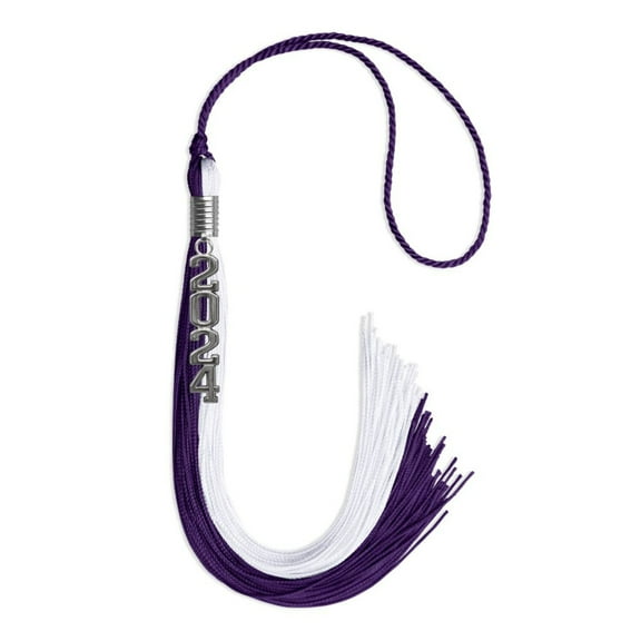 Endea Graduation Purple/White Graduation Tassel with Silver Stacked Date Drop