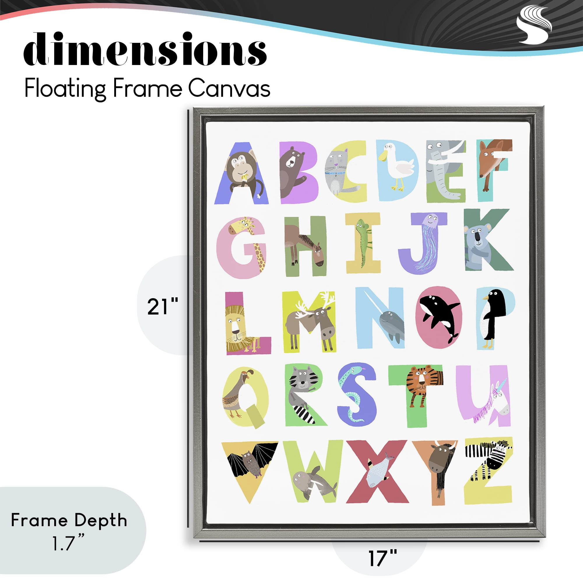 Stupell Industries Alphabet Shapes with Animals Gray Framed Floater Canvas Wall Art, design by Carla Daly