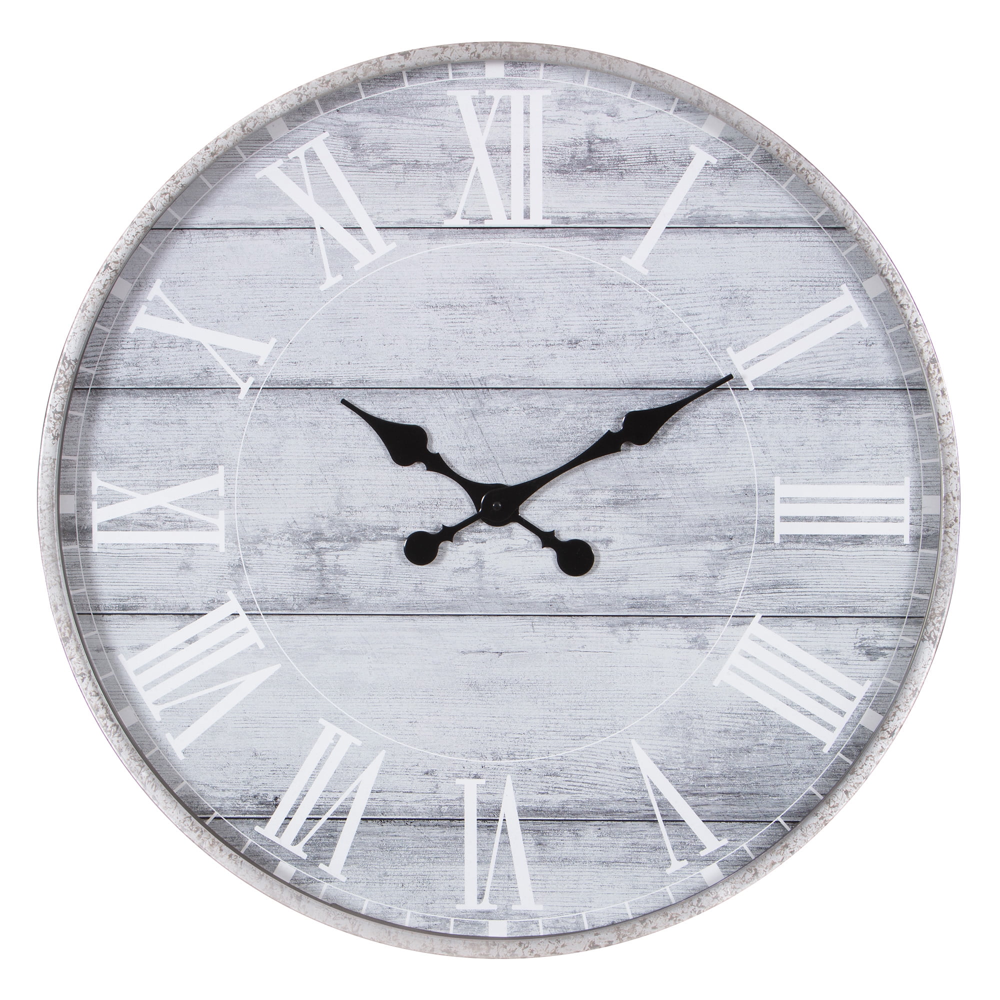 Vintage Rustic Metal Grey Silver Wall Clock 