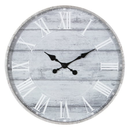 Patton Wall Decor 28  Galvanized Metal Gray Washed Wood Plank Roman Numeral Round Wall Clock