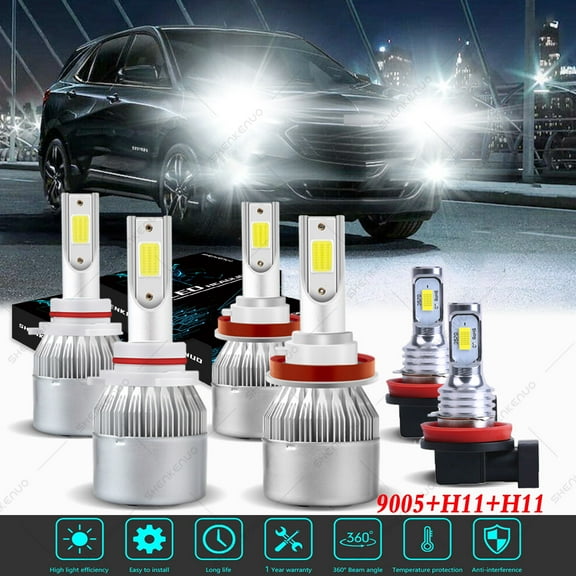 For Equinox 2010-2016 2017 Headlights 9005 H11 LED High and Low Beam H11 Fog Light 6pc